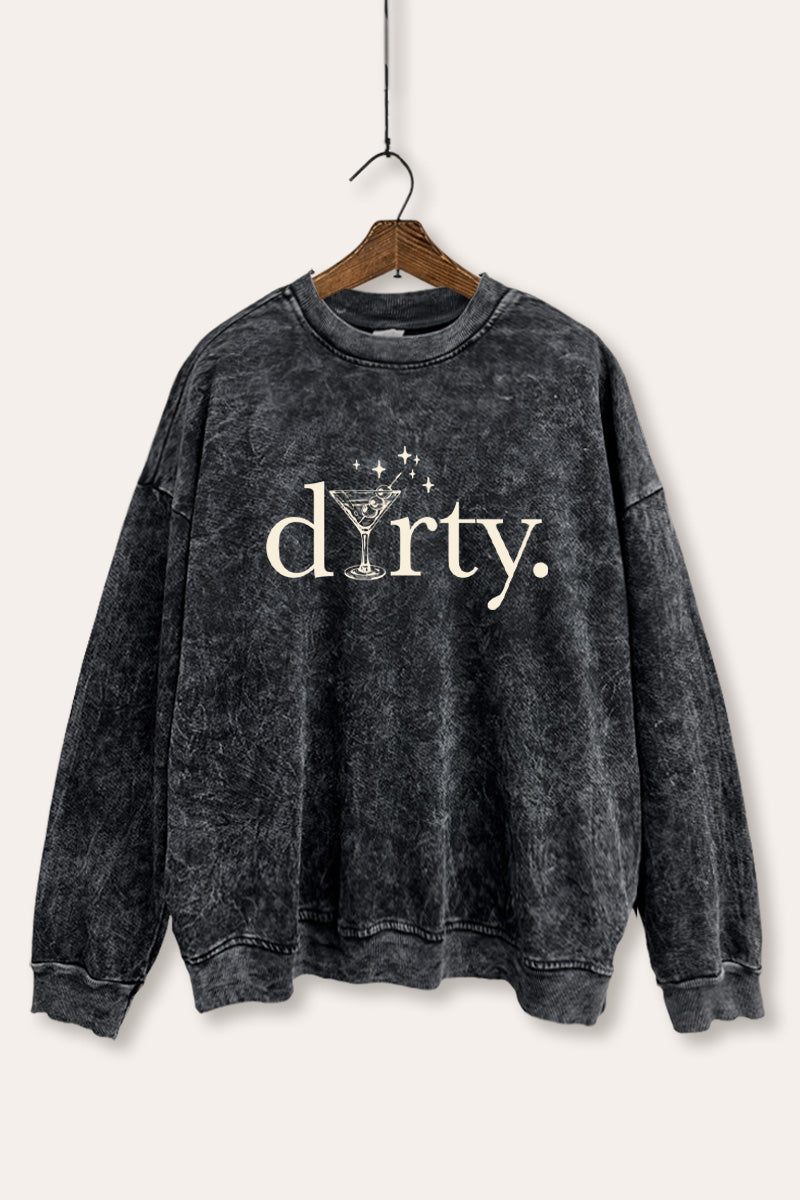 Dirty Martini Glass Sparkle Graphic Mineral Wash Sweatshirt
