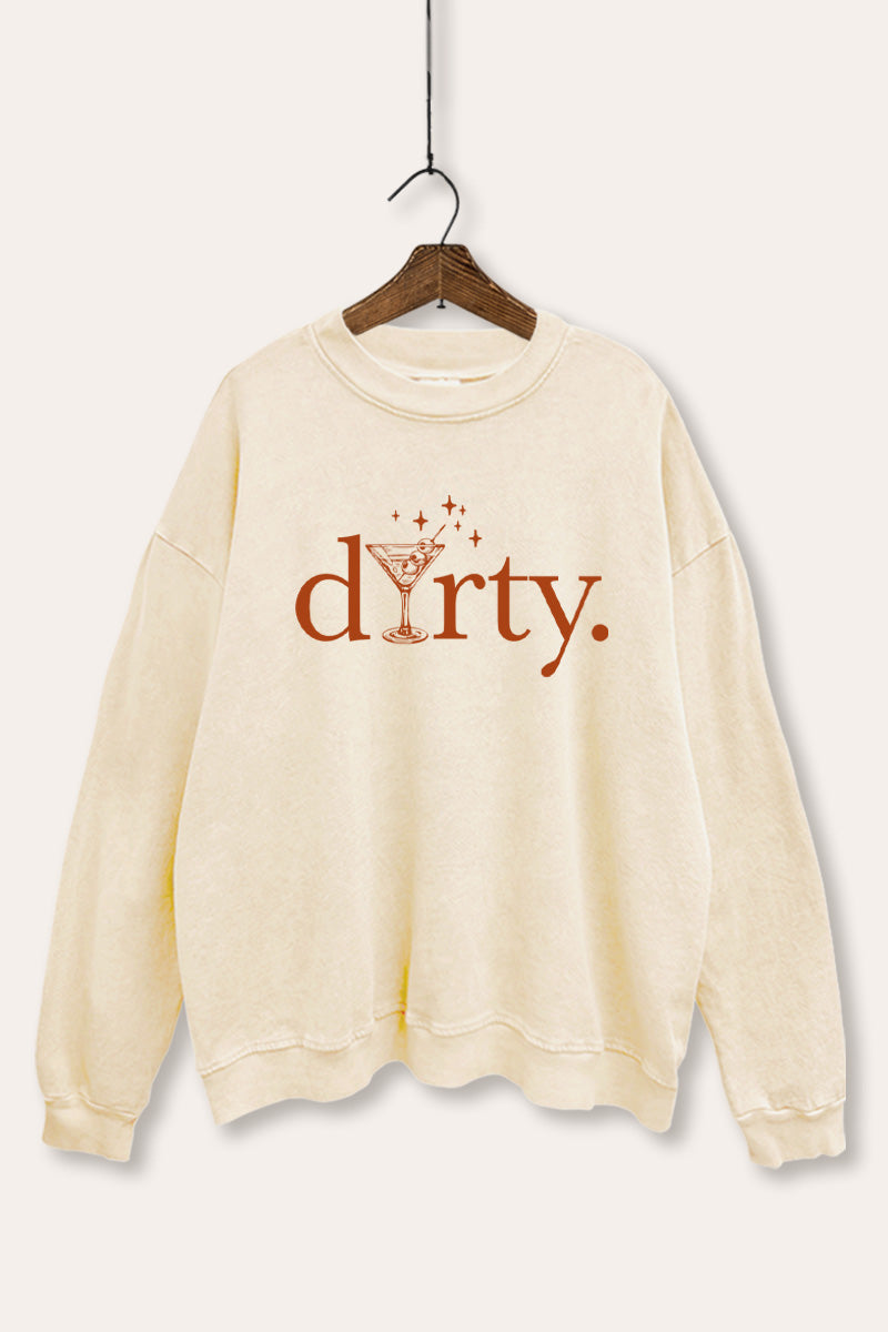 Dirty Martini Glass Sparkle Graphic Mineral Wash Sweatshirt