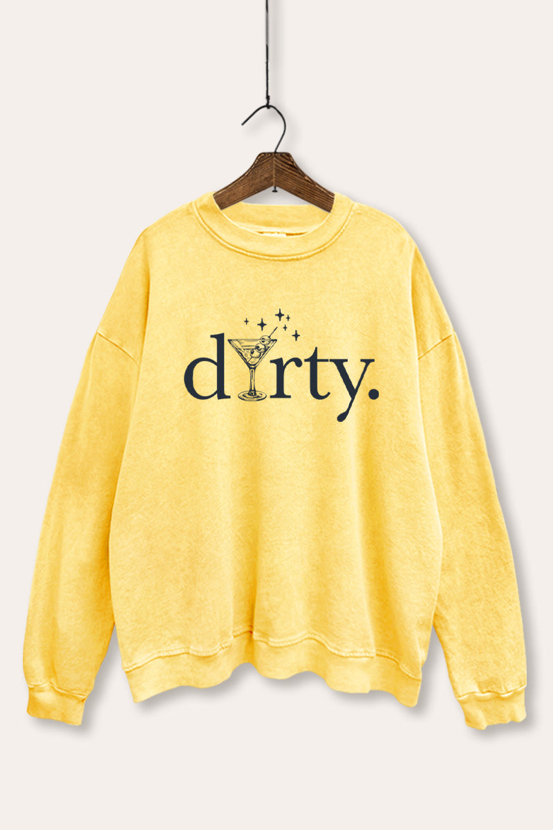 Dirty Martini Glass Sparkle Graphic Mineral Wash Sweatshirt