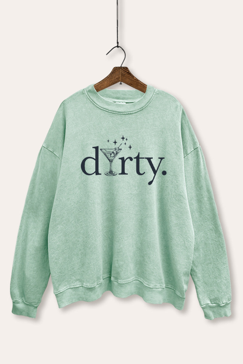 Dirty Martini Glass Sparkle Graphic Mineral Wash Sweatshirt