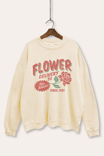 Flower Delivery Rose Graphic Mineral Wash Sweatshirt