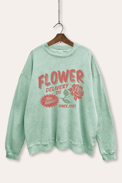 Flower Delivery Rose Graphic Mineral Wash Sweatshirt