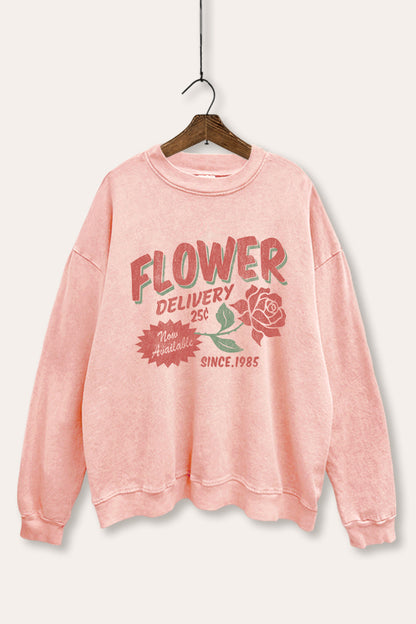Flower Delivery Rose Graphic Mineral Wash Sweatshirt