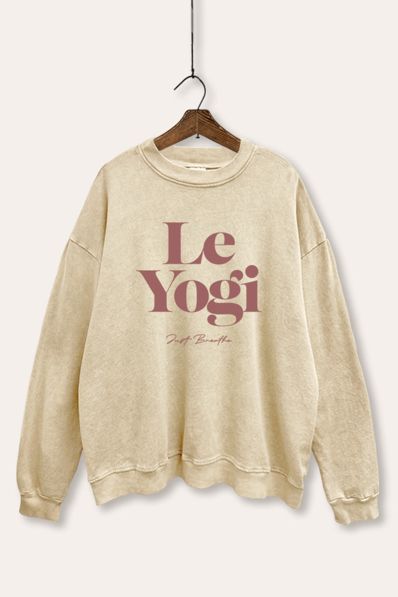 Le Yogi "Just Breathe" Graphic Mineral Wash Sweatshirt