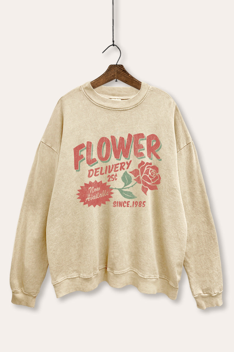 Flower Delivery Rose Graphic Mineral Wash Sweatshirt