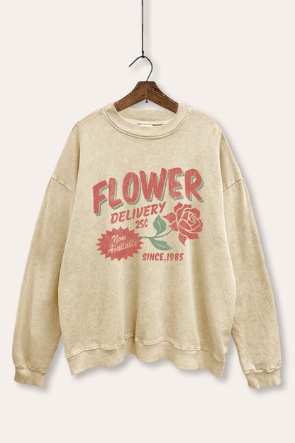 Flower Delivery Rose Graphic Mineral Wash Sweatshirt