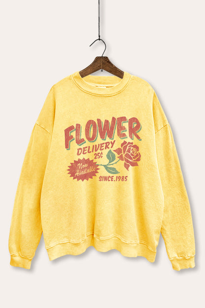 Flower Delivery Rose Graphic Mineral Wash Sweatshirt