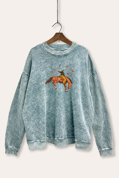 Rodeo Cowboy Stars Graphic Mineral Wash Sweatshirt