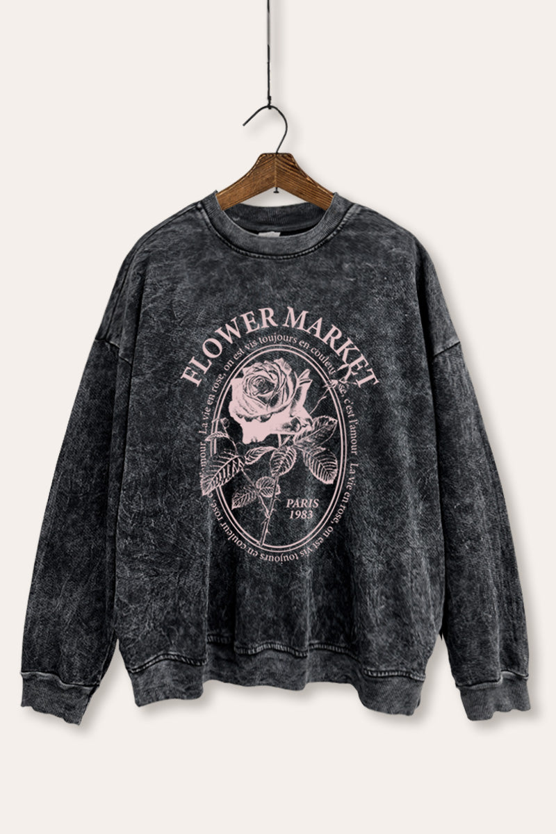 rose flower market graphic mineral wash sweatshirt