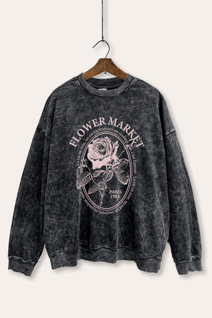 Flower Market Rose Graphic Mineral Wash Sweatshirt