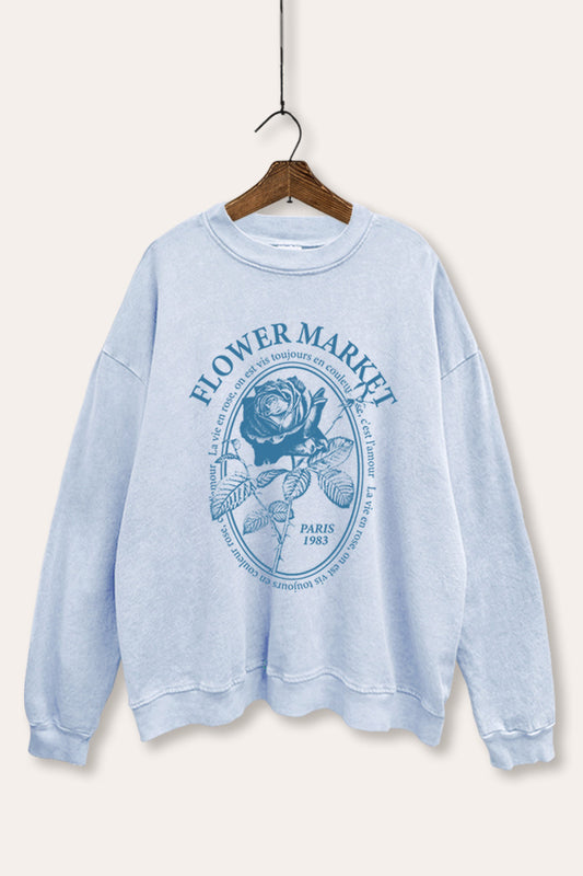 rose flower market graphic mineral wash sweatshirt