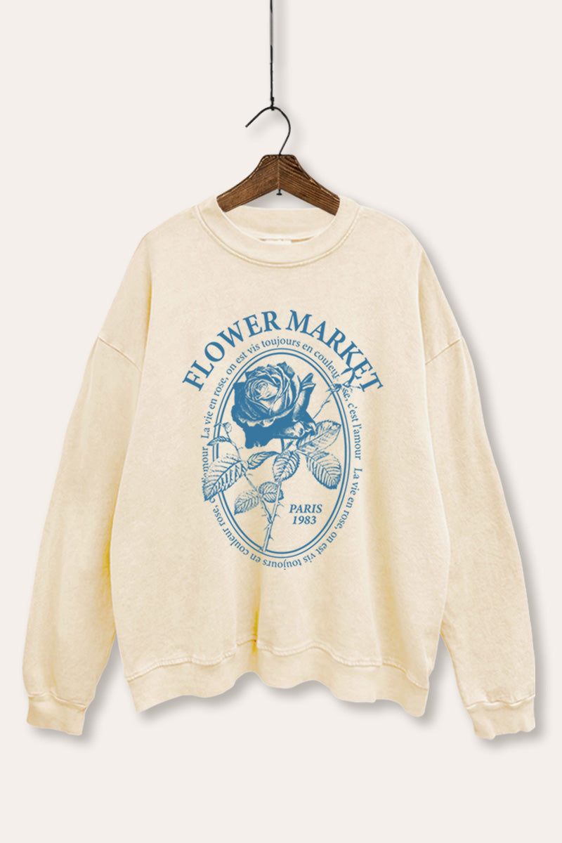 rose flower market graphic mineral wash sweatshirt