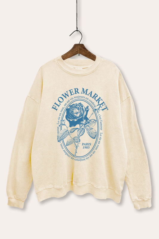 rose flower market graphic mineral wash sweatshirt