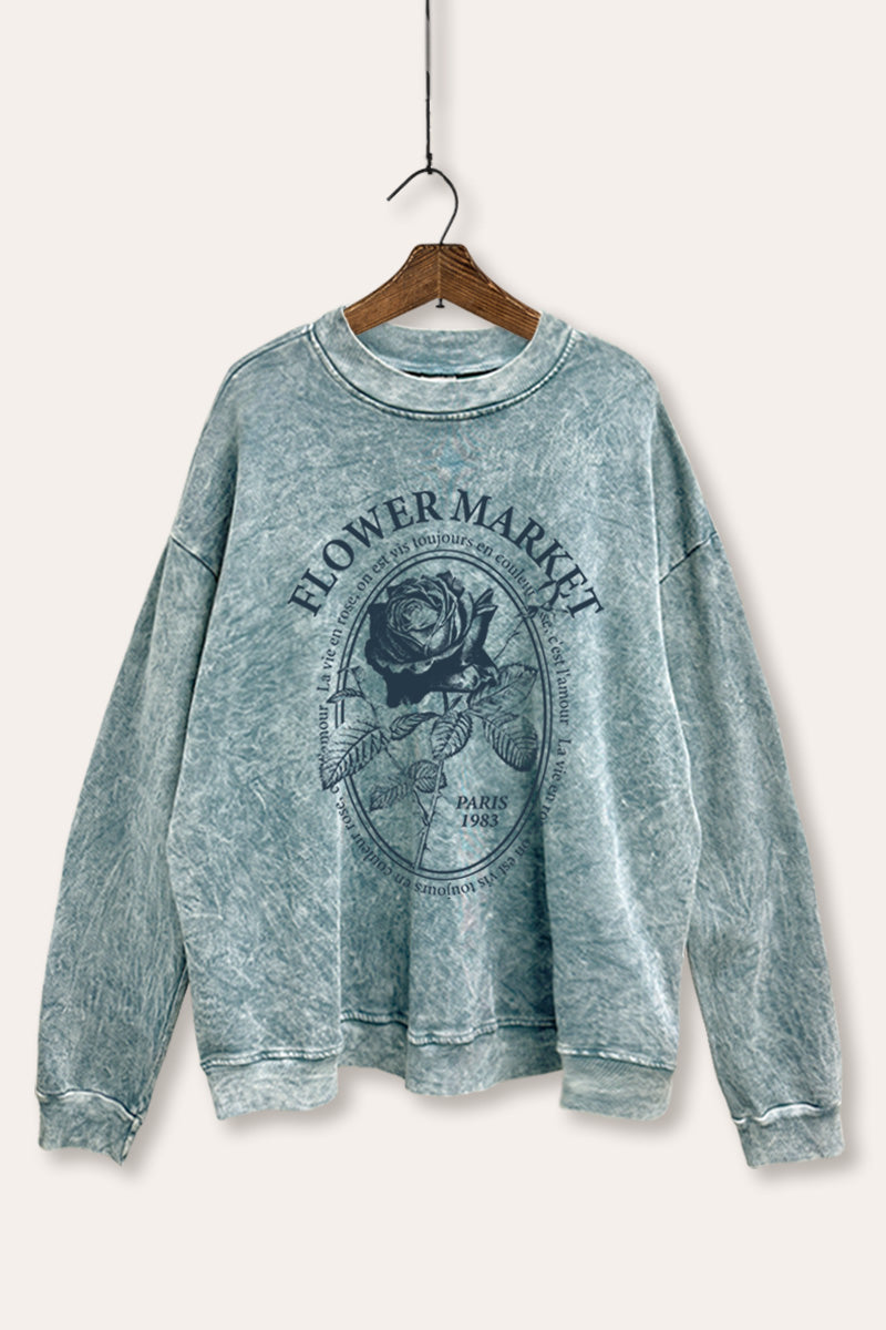rose flower market graphic mineral wash sweatshirt