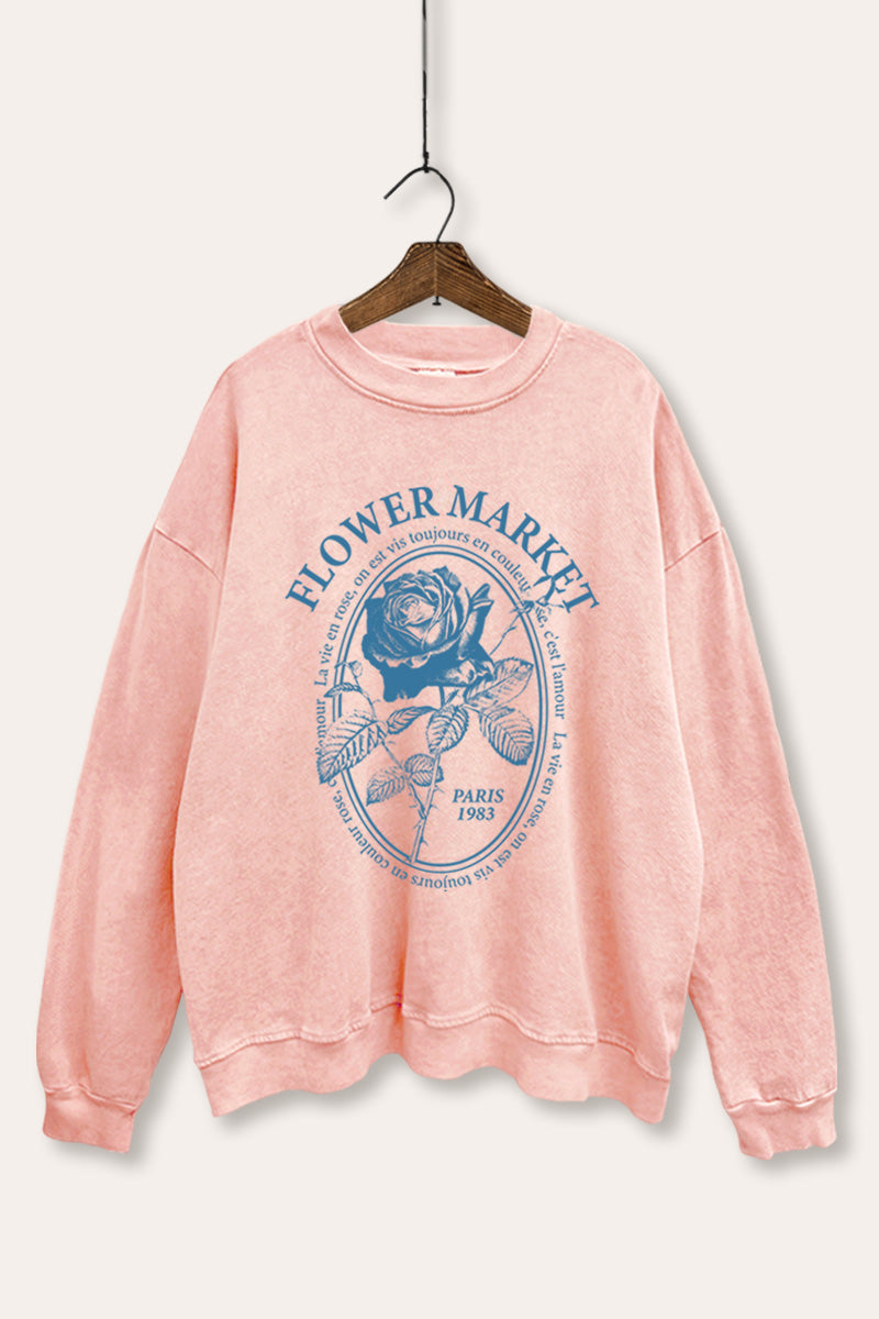 rose flower market graphic mineral wash sweatshirt