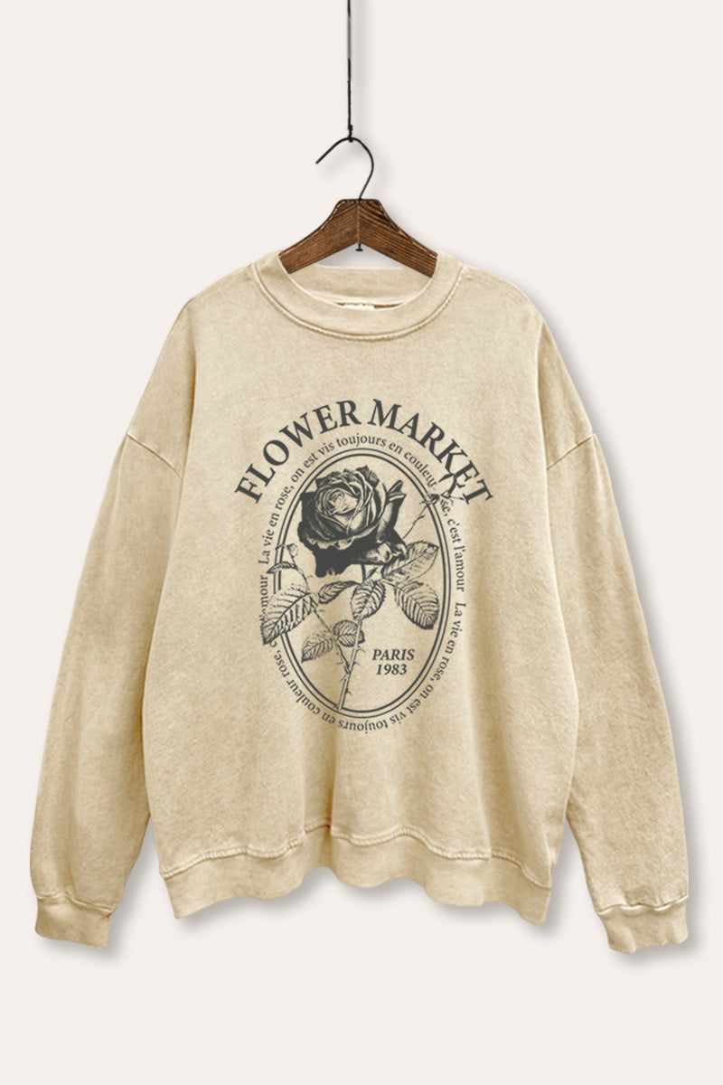 rose flower market graphic mineral wash sweatshirt