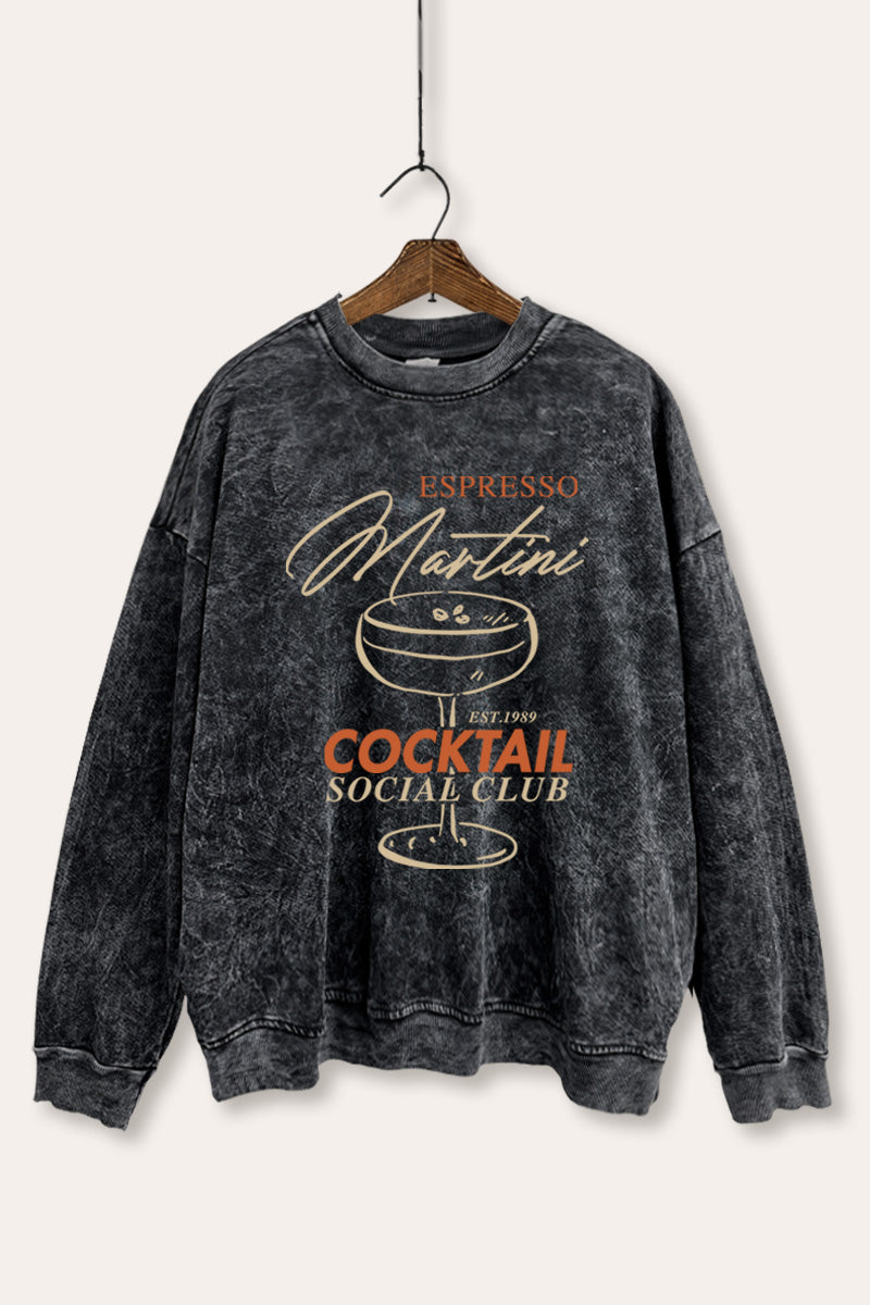 Espresso Martini Cocktail Graphic Mineral Wash Sweatshirt