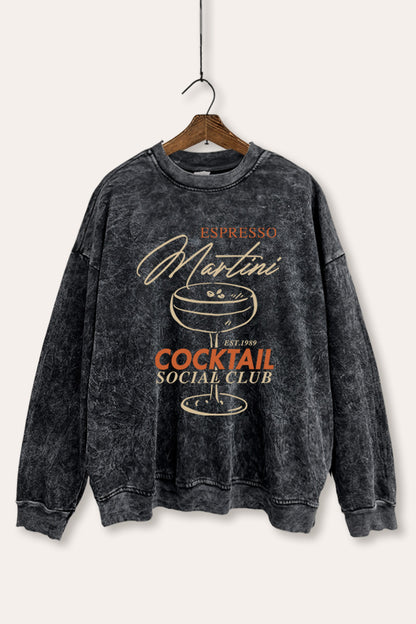 Espresso Martini Cocktail Graphic Mineral Wash Sweatshirt