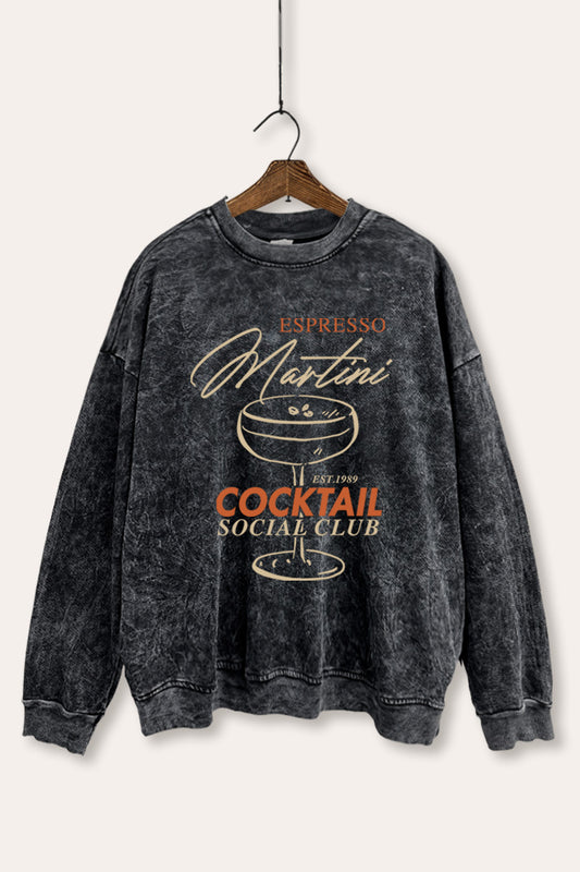 Espresso Martini Cocktail Graphic Mineral Wash Sweatshirt