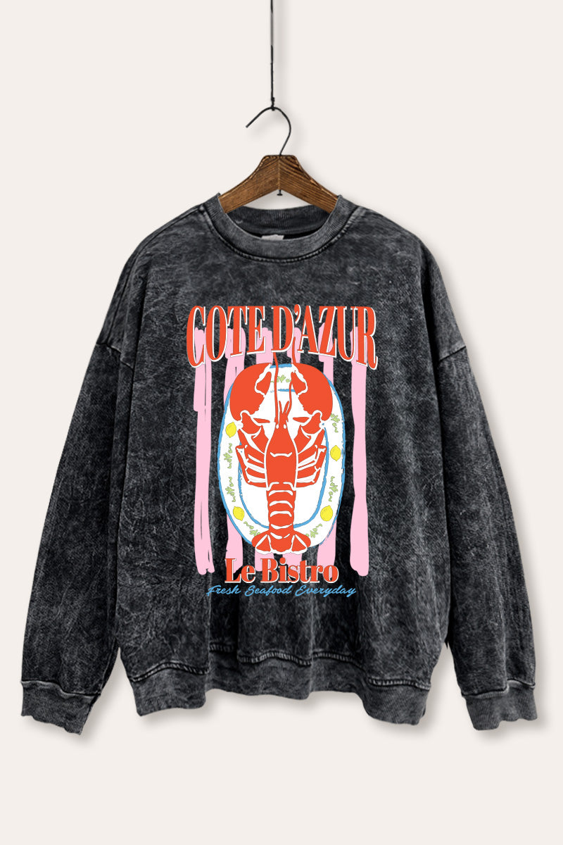 "cote d'azur" lobster graphic mineral wash sweatshirt
