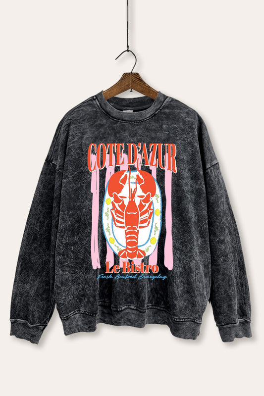 "cote d'azur" lobster graphic mineral wash sweatshirt