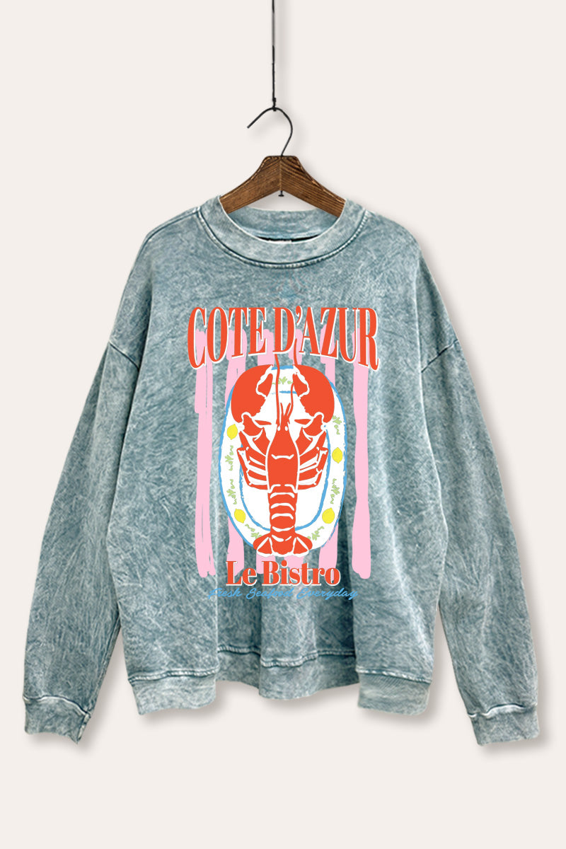 "cote d'azur" lobster graphic mineral wash sweatshirt