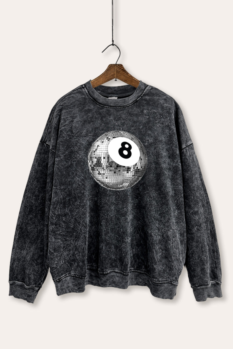 Silver Disco 8-Ball Graphic Mineral Wash Sweatshirt