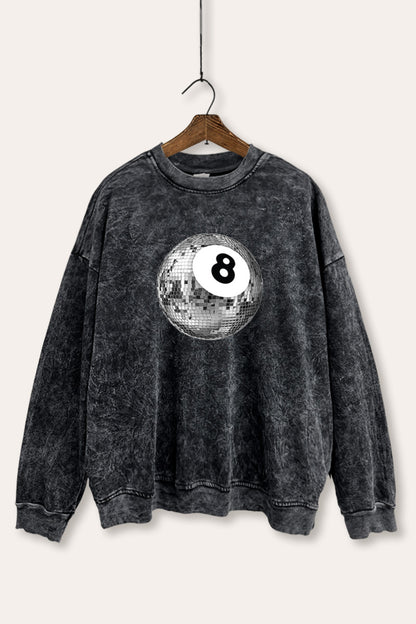 Silver Disco 8-Ball Graphic Mineral Wash Sweatshirt