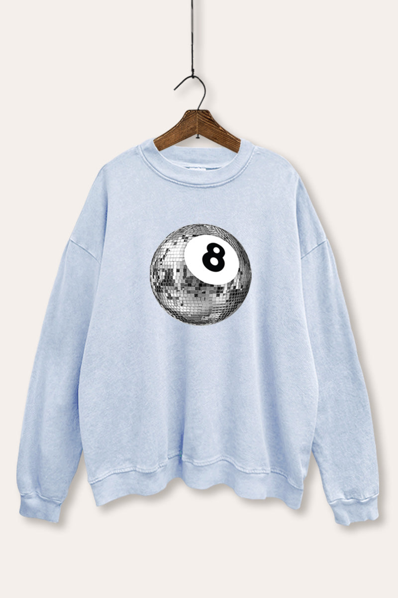 Silver Disco 8-Ball Graphic Mineral Wash Sweatshirt