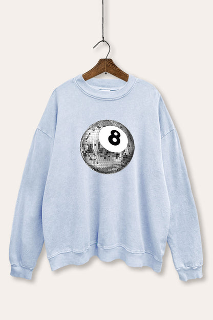 Silver Disco 8-Ball Graphic Mineral Wash Sweatshirt