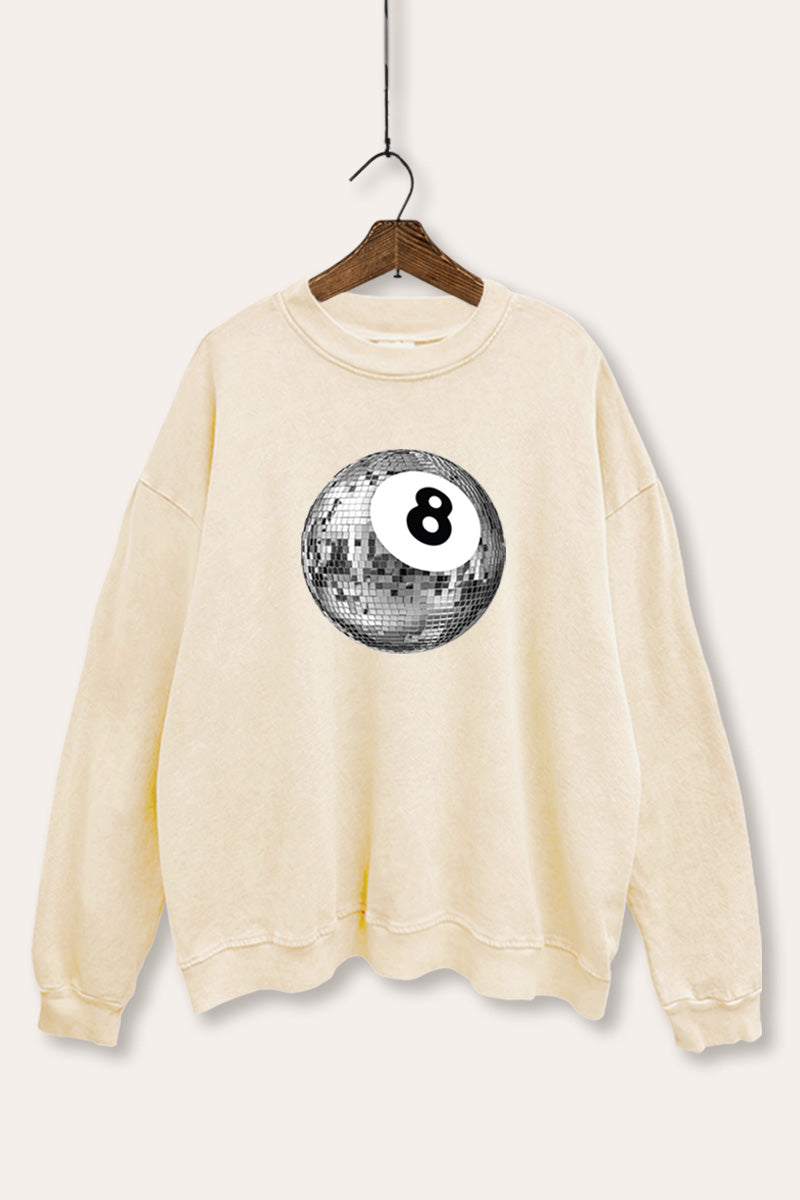 Silver Disco 8-Ball Graphic Mineral Wash Sweatshirt