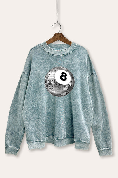 Silver Disco 8-Ball Graphic Mineral Wash Sweatshirt