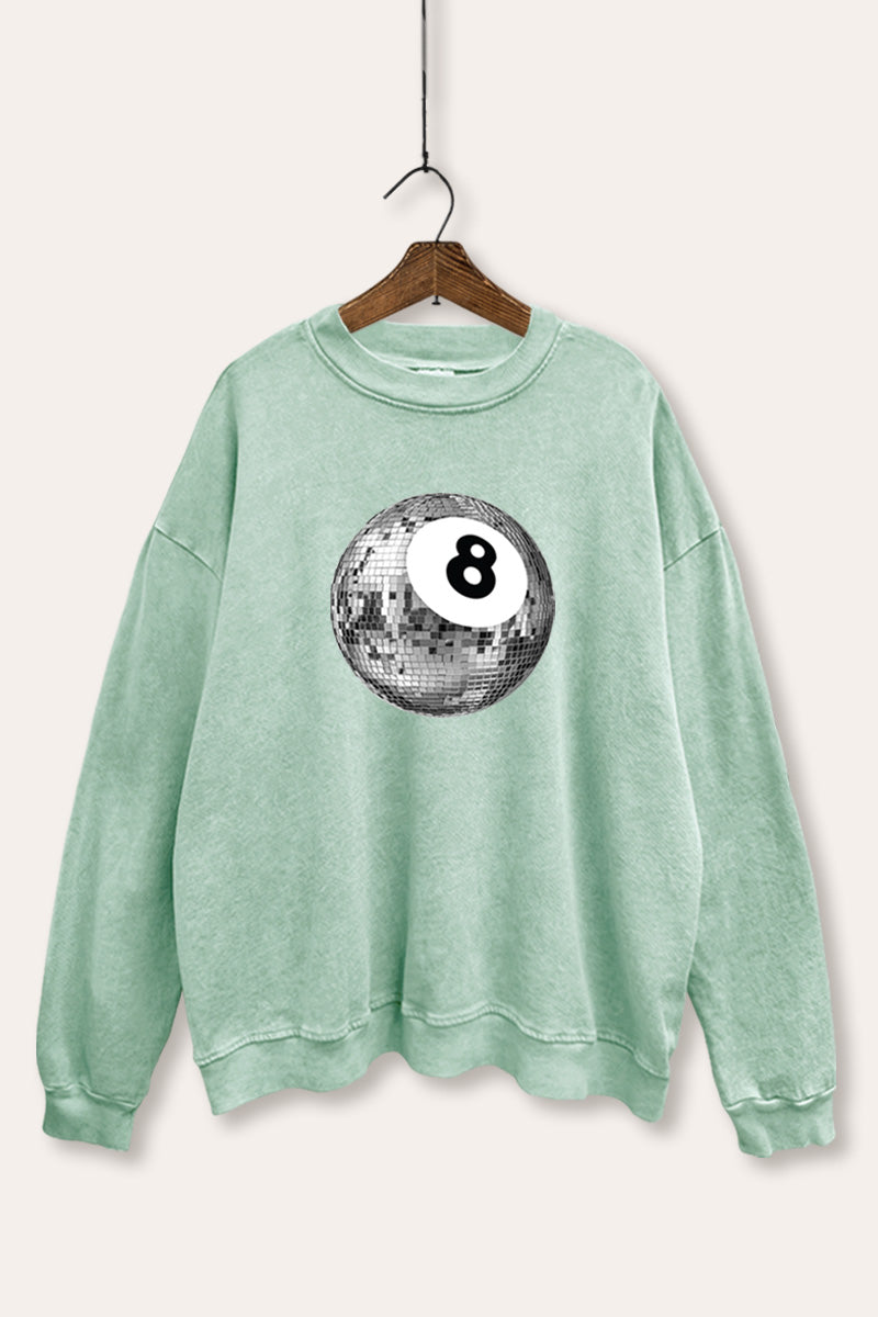 Silver Disco 8-Ball Graphic Mineral Wash Sweatshirt