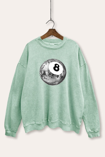 Silver Disco 8-Ball Graphic Mineral Wash Sweatshirt