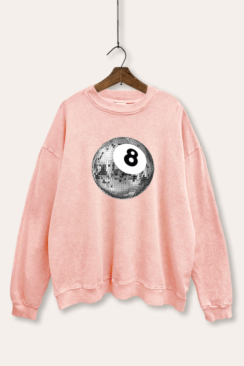 Silver Disco 8-Ball Graphic Mineral Wash Sweatshirt