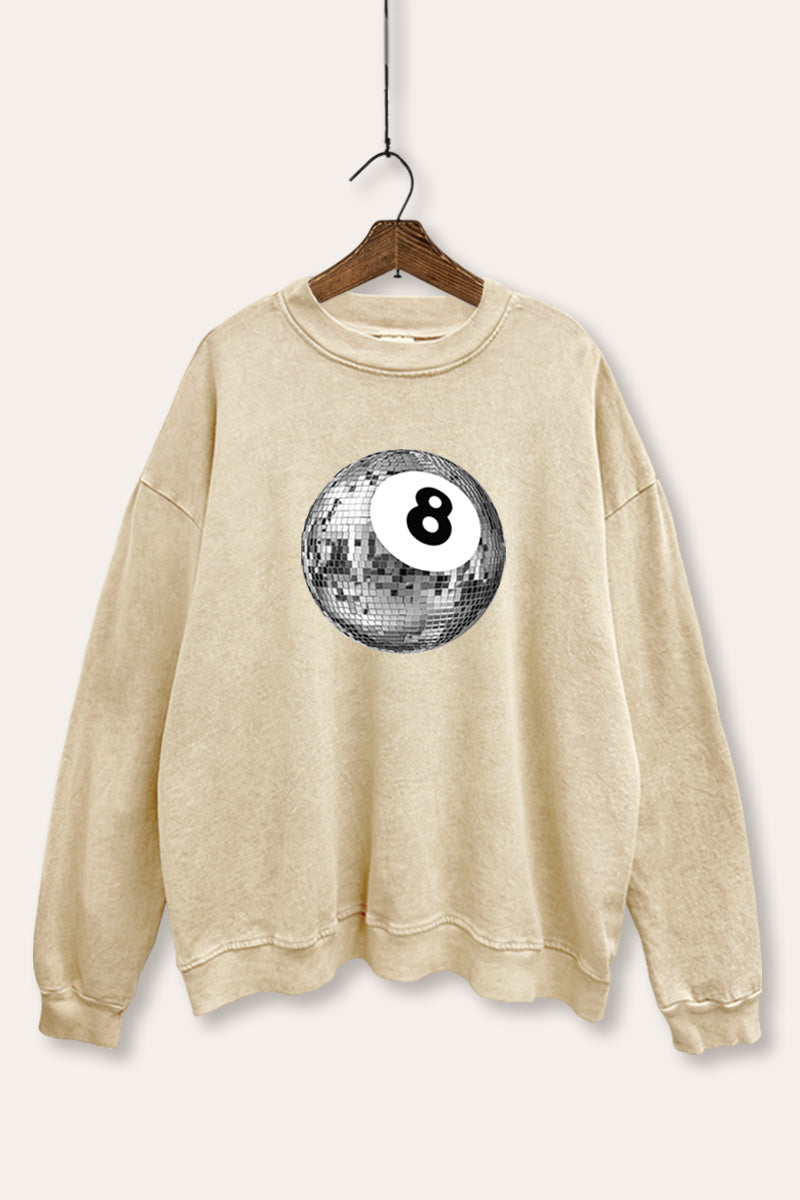Silver Disco 8-Ball Graphic Mineral Wash Sweatshirt
