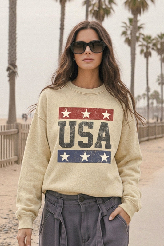 Vintage USA Stars Graphic Mineral Wash Sweatshirt