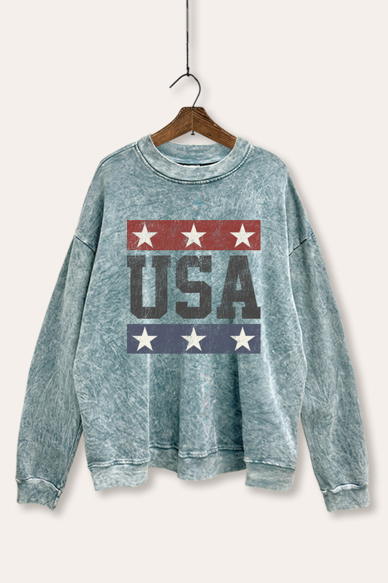 Vintage USA Stars Graphic Mineral Wash Sweatshirt