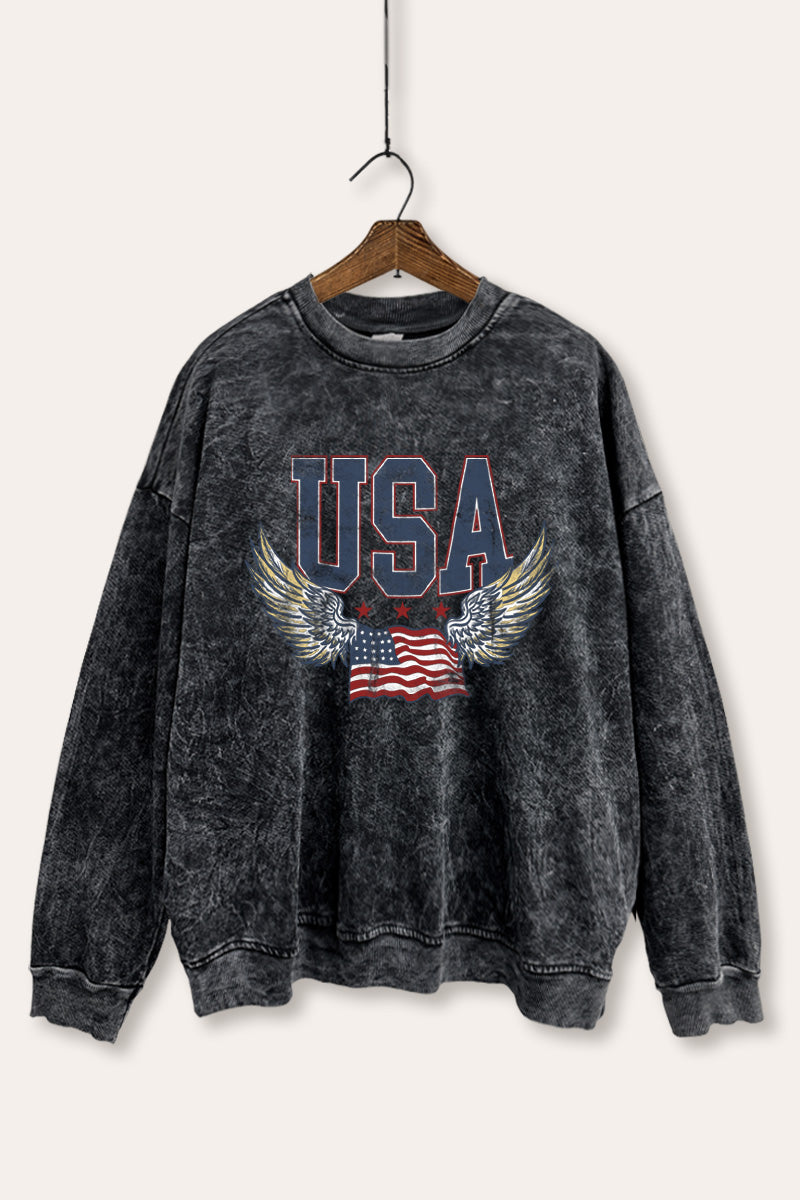 usa "wings of freedom" graphic mineral wash sweatshirt
