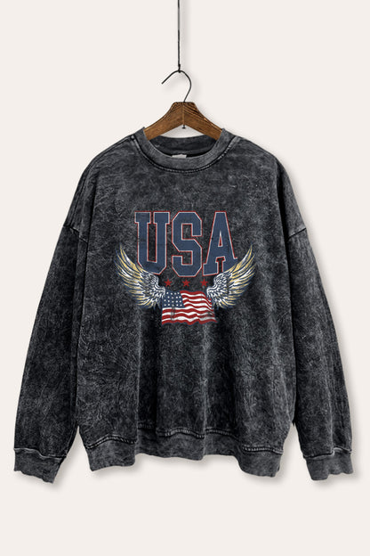 Vintage USA Winged Flag Graphic Mineral Wash Sweatshirt