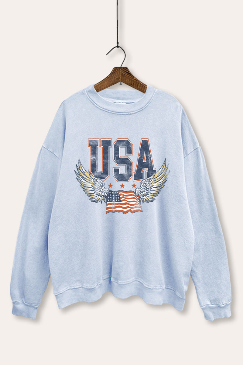 usa "wings of freedom" graphic mineral wash sweatshirt