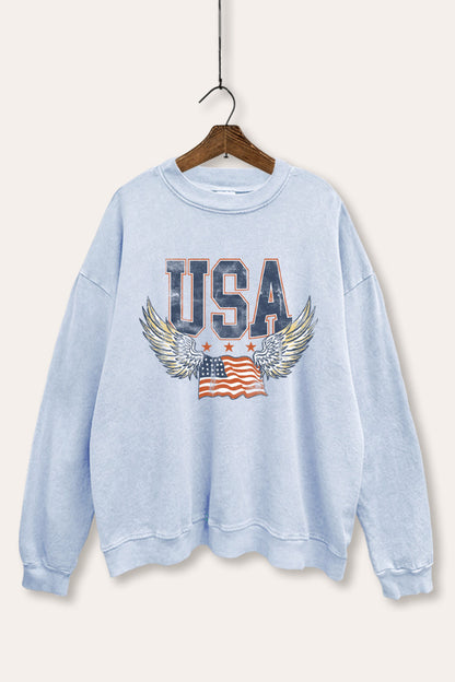 Vintage USA Winged Flag Graphic Mineral Wash Sweatshirt