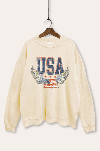 Vintage USA Winged Flag Graphic Mineral Wash Sweatshirt