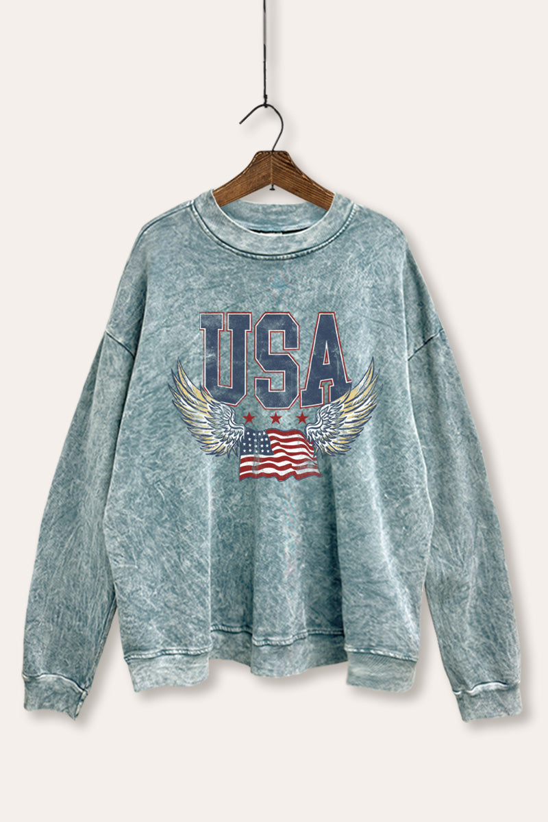 usa "wings of freedom" graphic mineral wash sweatshirt