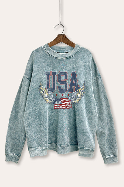 Vintage USA Winged Flag Graphic Mineral Wash Sweatshirt