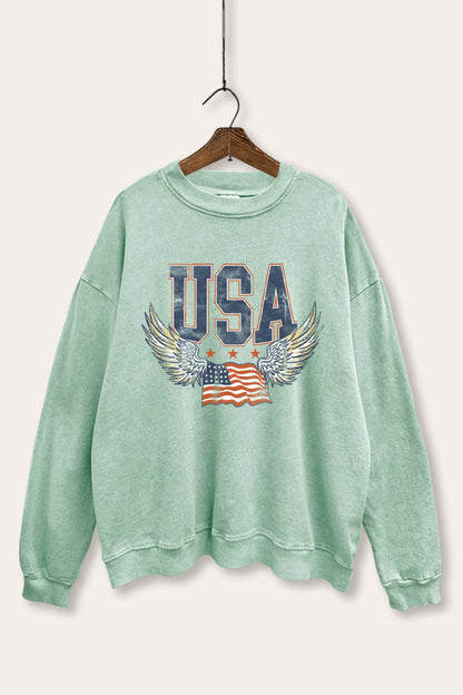 Vintage USA Winged Flag Graphic Mineral Wash Sweatshirt