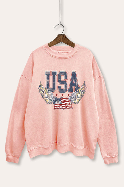 Vintage USA Winged Flag Graphic Mineral Wash Sweatshirt