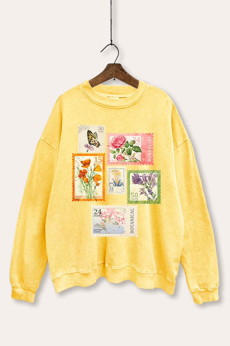 Vintage Postage Stamps Graphic Mineral Wash Sweatshirt