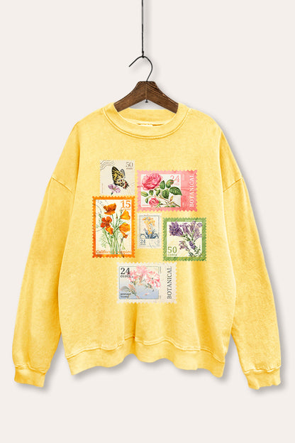 Vintage Postage Stamps Graphic Mineral Wash Sweatshirt