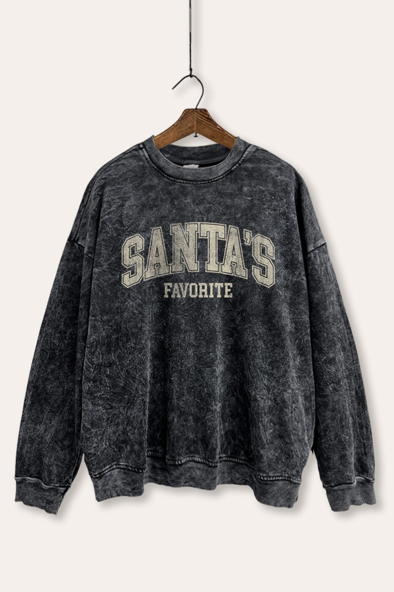 "santa's favorite" two-tier graphic mineral wash sweatshirt